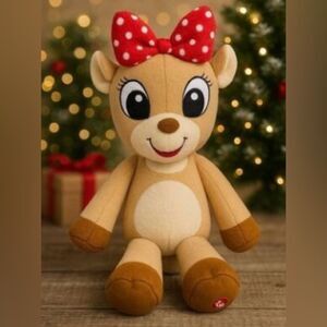 Hallmark Reindeer Plush Stuffed Animal Girl Red Polka Dot Bow Exclusive Rare